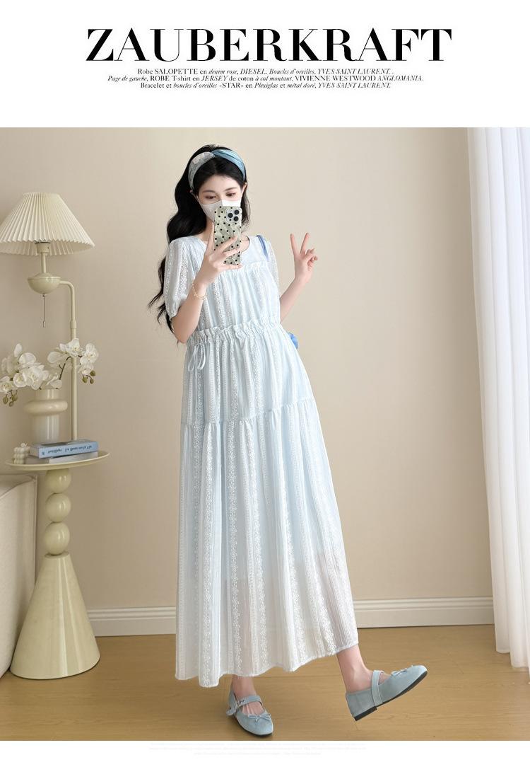 时尚外穿孕妇装印花长款松紧腰气质温柔连衣裙
