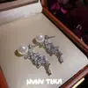 Aretes de Borla Completa de Perlas Brillantes con Rizos de Vid de Joyería, Aretes Colgantes de Diamante Brillante Rodeados por el Cielo Estrellado