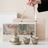 Conjunto de Chá Kung Fu Gaiwan Azul e Branco Vintage Vermelho Firestone Três Talentos Presente Corporativo de Alto Padrão Personalizável com Logo