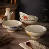 Tigela Cônica de Cerâmica Vintage Estilo Pintura a Tinta, Louça com Cor Sob Esmalte, Tigela Alta de Arroz Doméstica de Nicho de Alta Qualidade