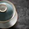 Cerámica Esmaltada Celadón de las Dinastías Tang y Song, Juego de Tres Piezas con Tapa, Juego de Té en Color Azul Cielo, Tazón Grande para Té Ceremonial