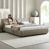 Cama Habitación Principal 2022 Nueva Atmósfera de Gama Alta Piel de Vaca de Capa Superior Cama de Boda Minimalista Italiana Cama de Cuero con Orejas de Elefante