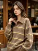 Suéter de punto holgado a rayas con cuello POLO estilo europeo y americano para mujer, nuevo top elegante de diseño para otoño e invierno