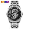 SKMEI moda estilo chino tótem de dragón relieve correa de acero inoxidable reloj de calendario de negocios para hombre hombres