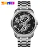 Reloj Skmei Estilo Chino Tótem de Dragón Correa de Acero Inoxidable Grabada Calendario de Negocios para Hombre con Esfera Grande