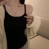 Otoño e Invierno Cálido Lijado Color Sólido Camisola Chaleco de Mujer con Almohadilla en el Pecho Hermosa Espalda Sin Mangas Interior Combinable Base Chaleco con Forro Polar