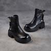 Botas de Luxo Acessível Italianas com Solado Grosso e Zíper Lateral para Mulheres Outono e Inverno 2025 Botas Curtas Cavaleiro de Couro Bovino Costurado à Mão Botas de Motociclista Retrô