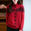 Cardigan de Lana 100% Pura para Mujer, Estilo Holgado Perezoso con Combinación de Colores Retro, 25 Nuevos Suéteres Gruesos de Punto con Cuello Alto