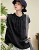 Cuello de Lino Blanco y Negro Nueva Moda Femenina Holgada Adelgazante Camisa Delgada 3677