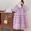[Liquidação] Vestido Infantil Modelo 2025 Vestido Princesa Lantejoula Roxo Tule Bufante Pérola Vestido de Festa