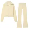 Moda europea y americana transfronteriza para mujer, bestseller de AliExpress: Conjunto elegante de chaqueta polar con cremallera de manga larga y pantalones para principios de otoño