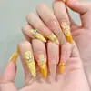 Yihe original vitalidade laranja Francês tridimensional esculpido flor de ovo alto nível branco puro puro feito à mão armadura de unha