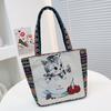Bolsa de Lona Bordada Transfronteiriça Bolsa de Mão Feminina Plus Estilo Étnico Casual Mamãe Mão Lancheira Bolsa Pequena de Tecido