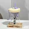 Taza de Vidrio para Té con Separador Panda Linda Estudiante Portátil de Borosilicato con Tapa Tubo de Succión Taza Taza a Prueba de Fugas de Té