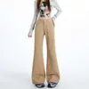 Calça Jeans Feminina Khaki de Cintura Alta Nova Primavera 2026, Elástica, Solta, Emagrecimento, Não Apertada, Calça Wide Leg Flare