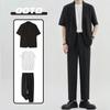 Terno masculino casual direto da fábrica, terno de verão, senso de drapeado, manga curta, seda gelo, estilo cozido leve, terno de duas peças masculino