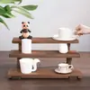 Soporte de Taza de Madera Maciza Multicapa para Escritorio Estante de Almacenamiento de Perfume de Nogal Estante de Almacenamiento de Cosméticos para Tocador Estante de Exhibición