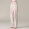 Calça de Casa Casual Confortável Feminina 100% Algodão Primavera e Verão Casa Solta Listrada Colorida Feminina Calça Única Calça de Pijama de Algodão