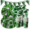 Suministros para Fiesta de Hojas de Palma Decoración de Cumpleaños Fiesta Tropical Hawaiana de Verano Plato de Papel Vaso de Papel Mantel Servilleta de Papel Cuchillo y Tenedor