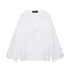 Estilo Europeo Comercio Exterior Verano Nuevo Moda Femenina Versátil Lino Color Sólido Cuello en V Manga Larga Holgado Camisa Top