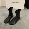 Botines Blancos de Tobillo con Tacón Oculto Estilo Francés para Mujer, Temporada Otoño/Invierno 2025, Botas Martin Marrones Gruesas, Botines Cortos de Corte Ajustado