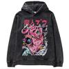 Sudadera con capucha y estampado de inyección directa batik lavado vintage de gran tamaño de Dragon Ball de anime japonés