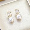 Aretes de Aguja de Plata 925 Diamante Zircón Perla para Mujer Moda de Alta Gama Elegantes Combinables Lujo Ligero Accesorios para las Orejas Modernos