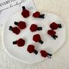 Horquilla de pelo con flequillo y rosas rojas para niña, con clip en el borde, de terciopelo, para otoño e invierno, tocado de flores