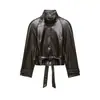 Casaco Jaqueta Trench Coat Acolchoado de Ombro Estilo Europeu e Americano Z 2026 Novo Fashionável e Elegante Efeito Couro 4391705