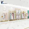 Estante de Exhibición para Tienda de Ropa, Estante de Exhibición de Pie para Colgar de Lado en Tienda de Ropa para Mujer, Estante de Arte de Hierro, Estante de Ropa de Doble Capa Color Dorado