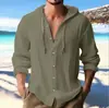 Amazon Transfronterizo 2025 Nueva Primavera y Verano Camisetas con Capucha para Hombre Color Puro Algodón y Lino Tops Casuales de Manga Larga para Hombre