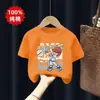 Camiseta de Manga Corta Estampada con Dibujos Animados de Algodón Puro para Niños de Edad Media y Mayores, Ropa Exterior de Verano para Niños, Ropa Infantil Moderna de Media Manga Atractiva para Niños