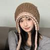 Gorro para Mujer Otoño e Invierno Engrosado Versión Coreana Más Fácil de Combinar Protección para los Oídos Gorro de Punto Lindo Gorro de Lana Cálido Bicolor Relleno Gorro de Punto