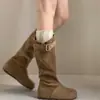 Botas de Moda Ladefeng 2026 Caballero Otoño/Invierno Forradas de Felpa Sencillas Nuevas de Caña Larga con Hebilla para Mujer