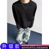 Camiseta de Manga Longa Bordada em Colmeia para Homens, Temporada de Primavera, Gola Redonda, Moletom Estilo Americano, Tricô Waffle, Camada Base para Fitness