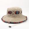 Estilo Étnico Sombrero de Pescador Algodón Bordado Dibujos Animados Cuerda Protector contra el Viento Sombrero Cubeta Lavado Sombrero de Pesca Sombrero de Sol Estilo Vaquero Occidental