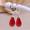 Gancho de oreja de plata pura 925 pendientes de gota de agua de cera de abeja amarillo aceite de pollo con forma pendientes ámbar rojo sangre joyería de ámbar para mujer pendientes