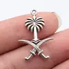 31X22Mm 2.4g Plata Antigua Accesorios para Joyería DIY Fabricante Mayorista Colgante Emblema Nacional de Arabia Saudita