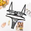 Suministro transfronterizo de Europa y Estados Unidos, comercio exterior, ropa interior sexy, conjunto de ropa interior de pecho de encaje de malla bordada para mujer