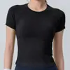 Top deportivo ligero y fresco de verano para mujer, camiseta corta de cuello redondo, ropa de fitness sexy ajustada, camiseta moderna de secado rápido