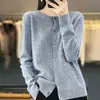 Suéter de lã pronto de uma linha Cardigan de malha feminino Casaco de emagrecimento Outono e inverno Base em torno do pescoço manga longa Top solto