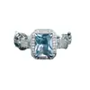 Anillo de Plata de Ley S925 con Diamante Azul Claro Rectangular para Mujer, Lujo Accesible Nicho Gama Alta Ropa de Trabajo Joyería Versátil para Manos