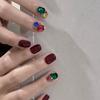 Arte de uñas rojo neto color plano fondo rectangular octogonal flash diamante color rosa claro rojo rosa claro azul marino joyería de uñas diamante al por mayor