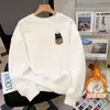 Sudadera de cuello redondo para hombre, camisa de manga larga estampada estilo americano otoño/invierno, capa interior, forrada de forro polar, top base engrosado