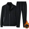 Traje Casual de Algodón para Hombre para Papás de Mediana Edad y Mayores, Forrado de Felpa y Engrosado, Conjunto de Dos Piezas de Chaqueta Deportiva Ligera y Pantalones al por Mayor