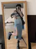 Falda de Mezclilla con Gradiente y Abertura de Cintura Alta para Mujer Primavera/Verano 2026 Longitud Media Tallas Grandes Adelgazante Estilo Hot Girl Falda de Línea A que se Ajusta a la Cadera