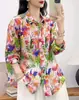 Camisa de Lino Floral Color Macarrón Estilo Nuevo Primavera y Otoño, Blusa Delgada Estampada Holgada y Versátil para Mujer, Al por Mayor