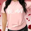 Camiseta Casual Feminina Tamanho Europeu Dia dos Namorados, Camiseta Feminina com Estampa de Padrão Manuscrito