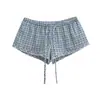 Shorts Calientes Sexy para Niñas, Shorts a Cuadros con Cordón de Baja Cintura y Atado de Encaje, Nuevos Pantalones Deportivos Casuales de Verano, Hot Pants para Mujeres