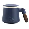 Taza de Té de Cerámica con Patrón de Paisaje Creativo Taza de Oficina Azul con Tapa Filtro para Preparar Té Uso Personal Regalo Creativo